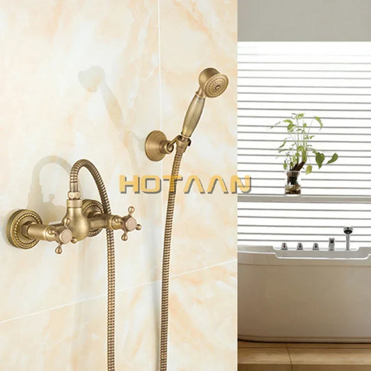 Artfan Antique Brass Hand Held Shower Head Kit for Bath Wall Mount