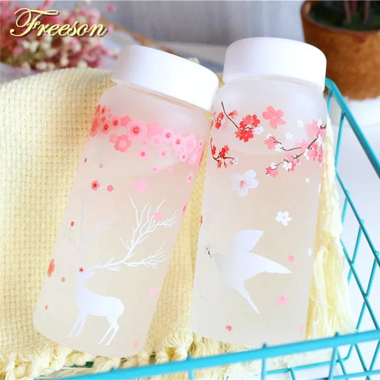 Artfan 430ml Swallow Frost Glass Water Bottle with Sleeve, Elk Design