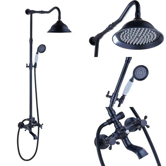 Artfan Antique Brass Shower Faucet Set with Handheld Shower- 8" Rainfall Head