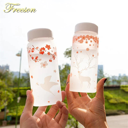 Artfan 430ml Swallow Frost Glass Water Bottle with Sleeve, Elk Design