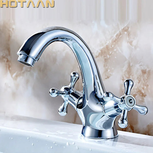 Artfan Antique Brass Double Handle Basin Mixer tap Robinet for Kitchen & Bathroom