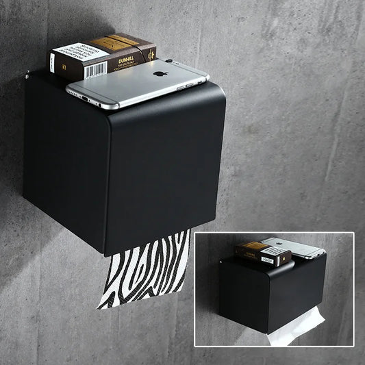 Artfan Aluminum Black Bathroom Tissue Holder Wall-Mounted Toilet Paper Rack Stand