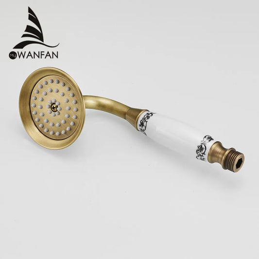 Artfan Antique Brass Hand Held Shower with Luxury Ceramics - Round Rainfall Faucet