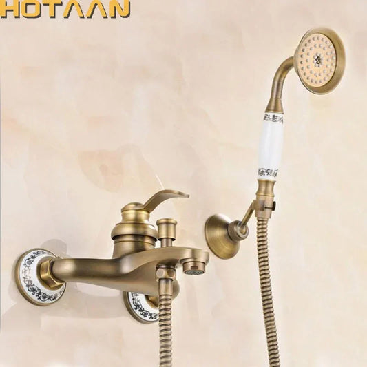 Artfan Antique Brass Hand Held Shower Head Kit for Wall Mounted Bathtub - YT-5340-B