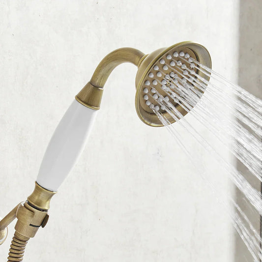 Artfan Antique Brass Hand Held Shower with Luxury Ceramics - Round Rainfall Faucet