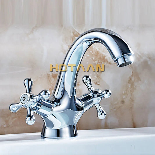 Artfan Antique Brass Double Handle Basin Mixer tap Robinet for Kitchen & Bathroom
