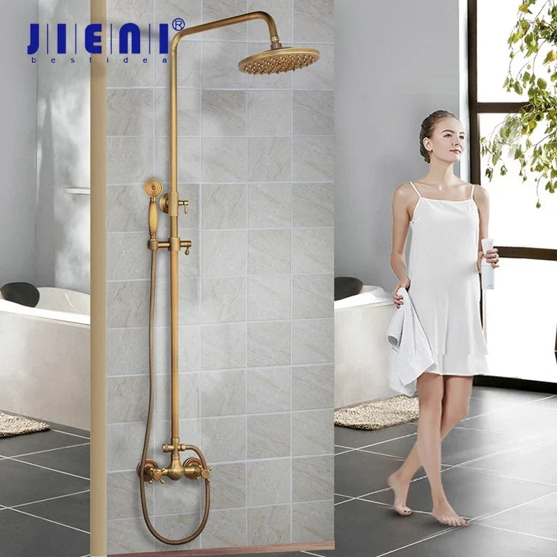 Artfan Antique Brass Rainfall Shower Faucet Set with 2 Functions