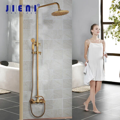 Artfan Antique Brass Rainfall Shower Faucet Set with 2 Functions