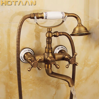 Artfan Antique Brass Hand-Held Shower Head Kit - Wall Mounted Shower Faucet