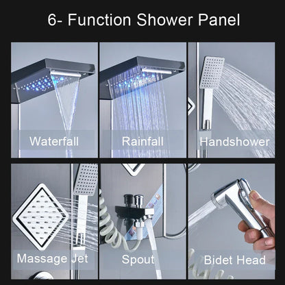 Artfan lighting Black LED Shower Panel Tower with Digital Screen and Thermostatic Mixer