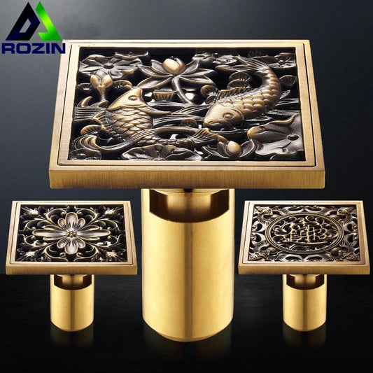 Artfan Antique Brass Fish Style Shower Drain 10cm Square Floor Drainer