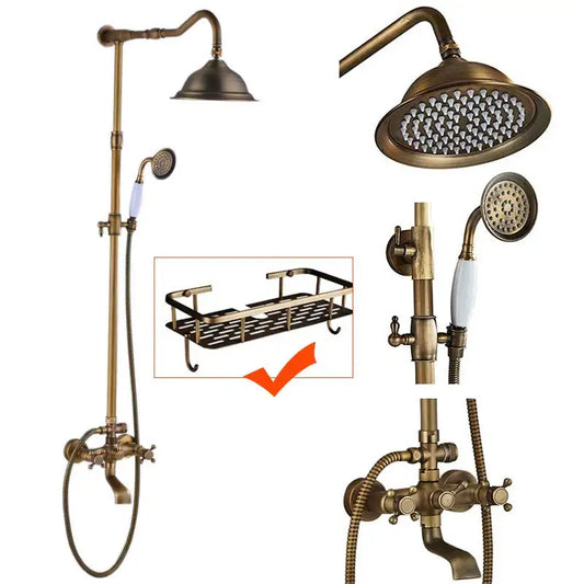 Artfan Antique Brass Shower Faucet Set with Handheld Shower- 8" Rainfall Head