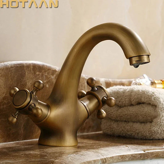 Artfan Antique Brass Double Handle Faucet Kitchen Bathroom Basin Mixer Robinet Antique