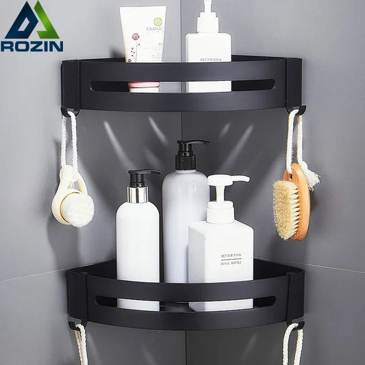 Artfan Aluminum Black Corner Basket Cosmetic Rack for Bathroom and Kitchen Storage