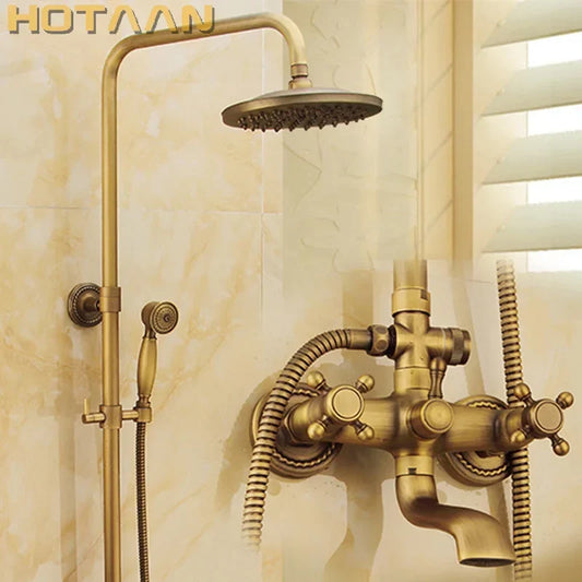 Artfan Antique Brass Shower Faucet Set with Rainfall Shower Head and Hand Shower