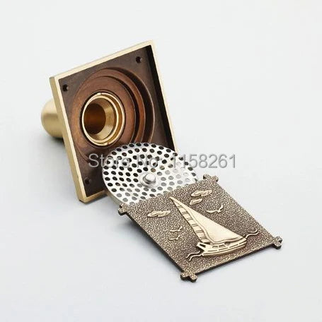 Artfan Antique Brass Shower Drain Cover Euro Art Carved Bathroom Strainer