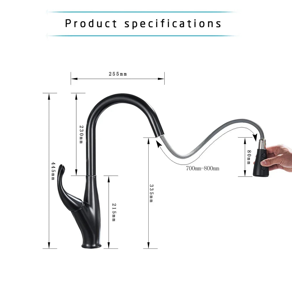 Artfan lighting Black Kitchen Faucet Pull Out Mixer with Single Handle and Stream Spray
