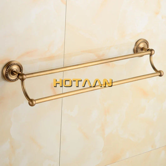 Artfan Antique Brass Double Towel Bar Rack - Solid Brass, 30-60cm