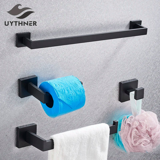 Artfan lighting Black Bathroom Accessories Set: Robe Hook, Towel Rail, Shelf, Paper Holder