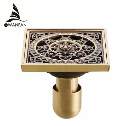 Artfan Antique Brass Shower Drain Cover Euro Art Carved Bathroom Strainer