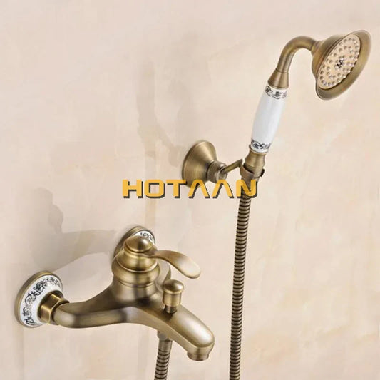Artfan Antique Brass Hand Held Shower Head Kit for Wall Mounted Bathtub - YT-5340-B