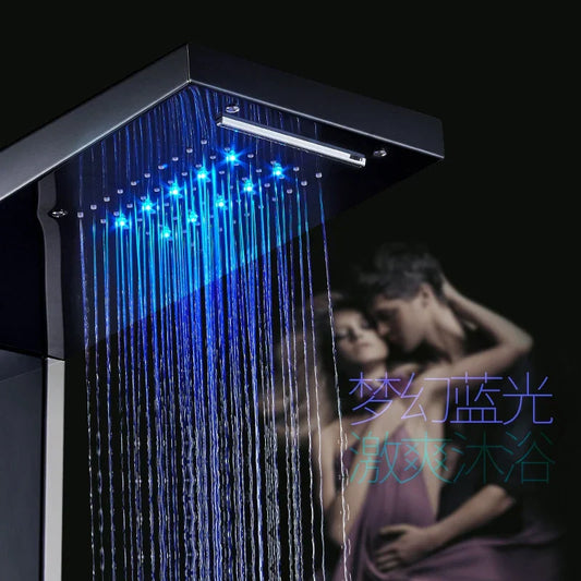 Artfan lighting Black LED Shower Panel Tower with Digital Screen and Thermostatic Mixer