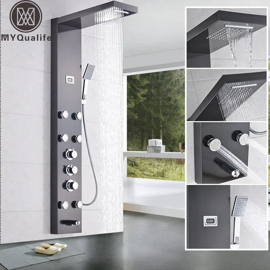 Artfan lighting Black Massage Jets Rain Shower Column Thermostatic Mixer Shower Panel