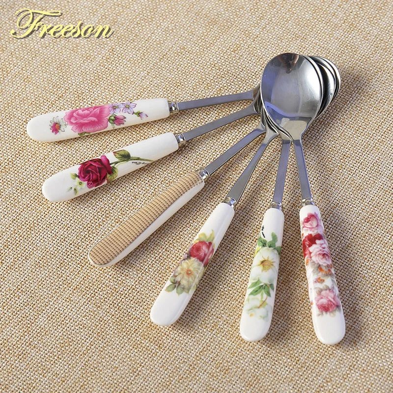 Artfan 6-Piece Coffee Spoon Set, European Bone China & Stainless Steel Tableware