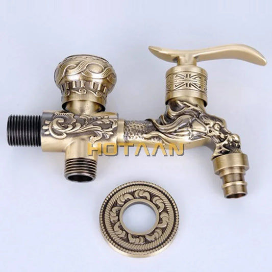 Artfan Antique Brass Finish Garden Bibcock Faucet Wall Mount Washing Machine Tap