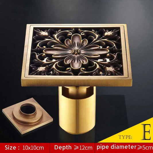 Artfan Antique Brass Fish Style Shower Drain 10cm Square Floor Drainer