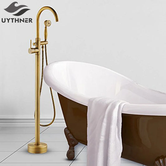 Artfan Antique Brass Tub Faucet Swivel Spout Filler Hot Cold Mixer Tap