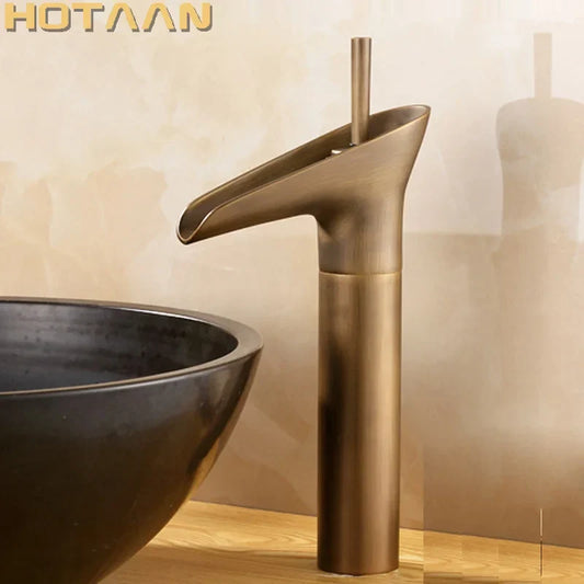 Artfan Antique Brass Waterfall Basin Faucet Mixer Tap for Bathroom Sink