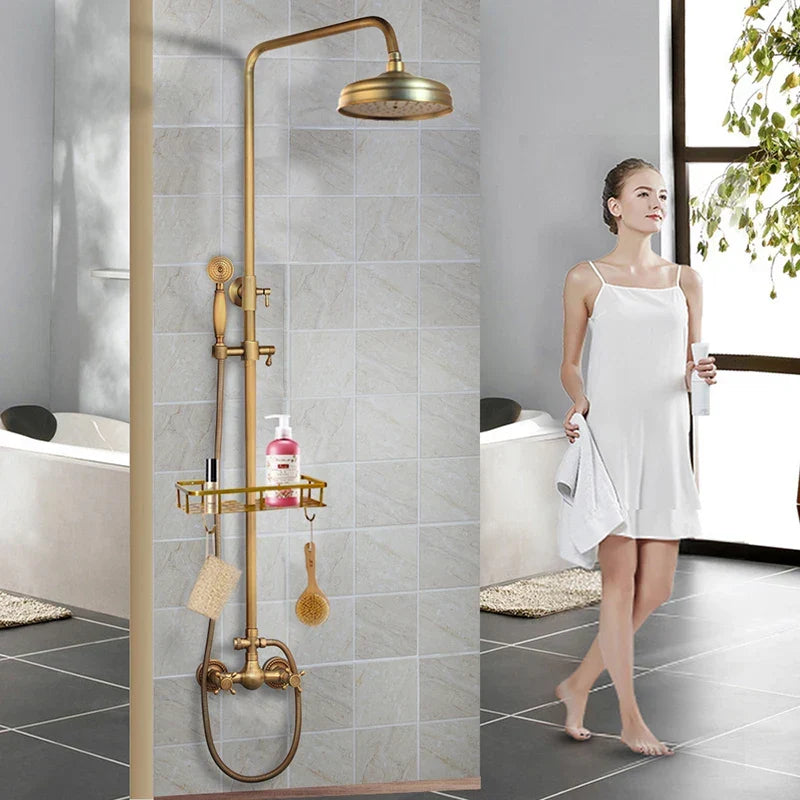 Artfan Antique Brass Rainfall Shower Faucet Set with 2 Functions