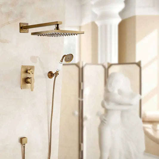 Artfan Antique Brass/Black 8" Rainfall Shower Set Faucet with Handshower