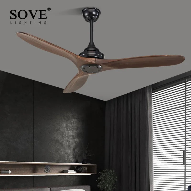 Artfan lighting Black Wood Industrial Ceiling Fan Remote Control DC 220v
