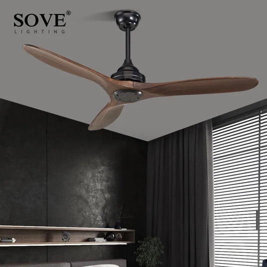 Artfan lighting Black Wood Industrial Ceiling Fan Remote Control DC 220v