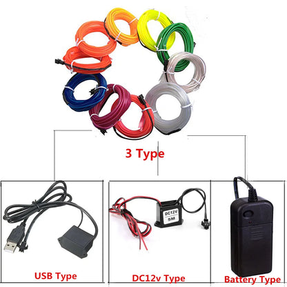Artfan 3V Neon Light EL Wire Rope 1m/3m/5M Glow Strip LED Shoes Clothing Car