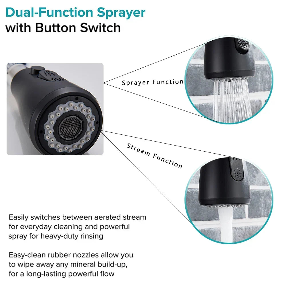 Artfan lighting Black Kitchen Faucet Pull Out Mixer with Single Handle and Stream Spray