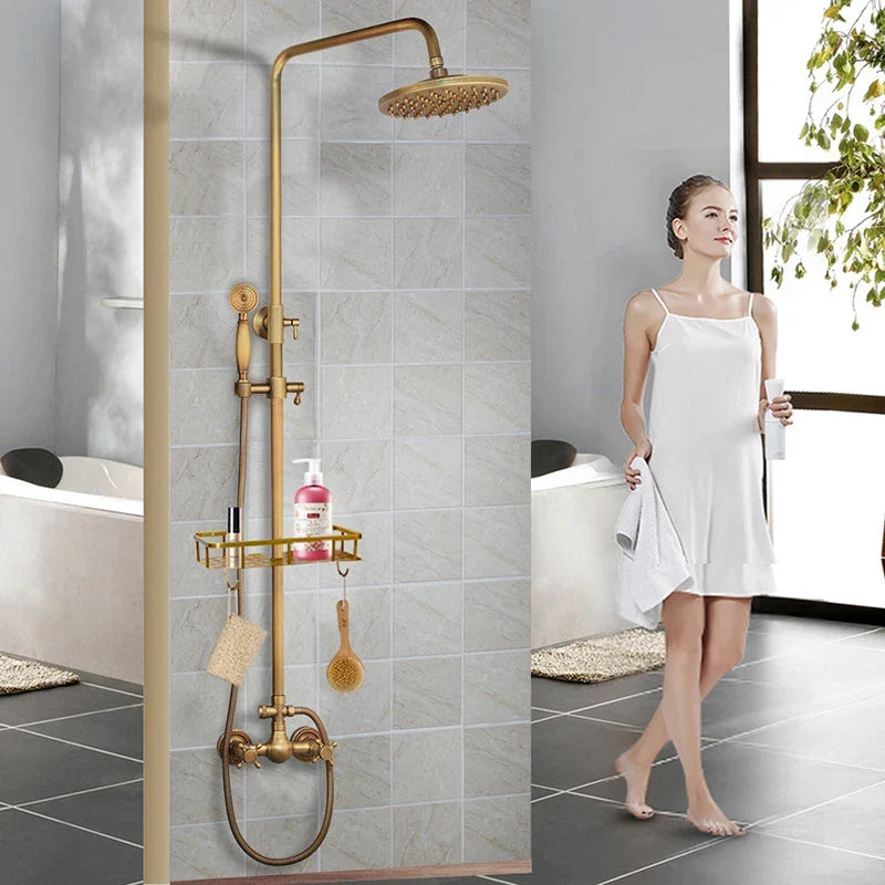 Artfan Antique Brass Rainfall Shower Faucet Set with 2 Functions