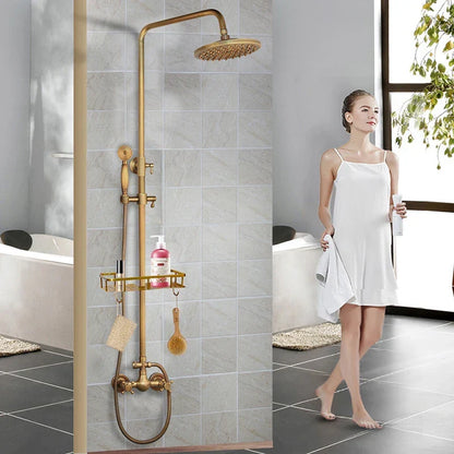 Artfan Antique Brass Rainfall Shower Faucet Set with 2 Functions