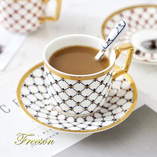Artfan 3-Piece Bone China Coffee Set 200ml Nordic Gold Porcelain Tea Cup
