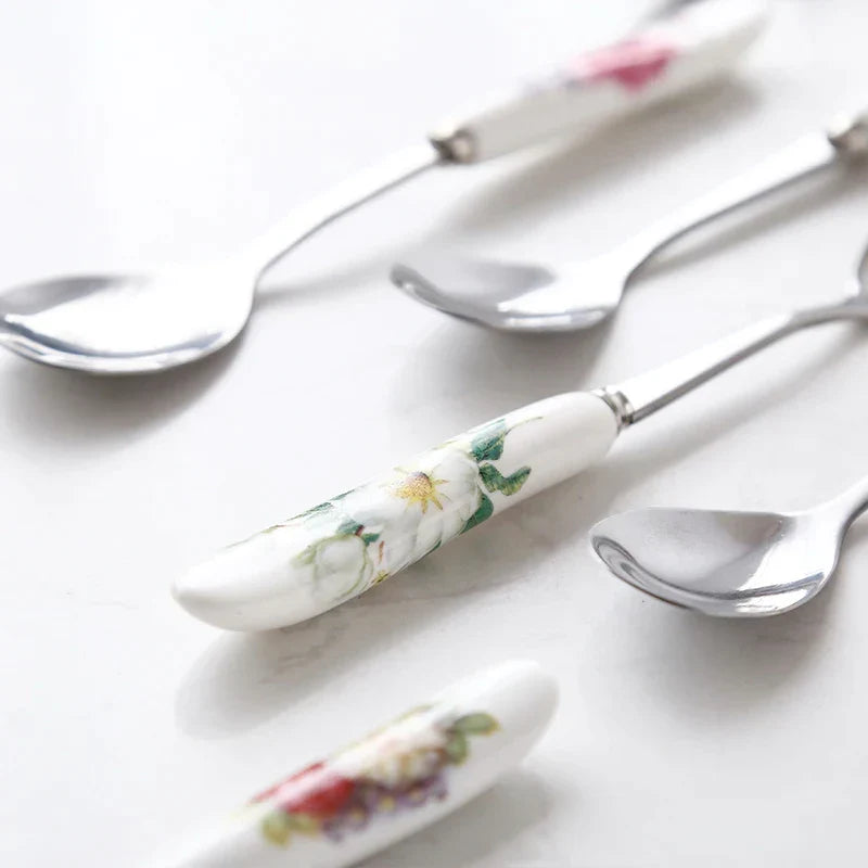 Artfan 6-Piece Coffee Spoon Set, European Bone China & Stainless Steel Tableware