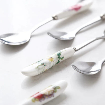 Artfan 6-Piece Coffee Spoon Set, European Bone China & Stainless Steel Tableware