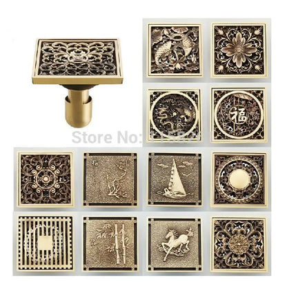 Artfan Antique Brass Shower Drain Cover Euro Art Carved Bathroom Strainer
