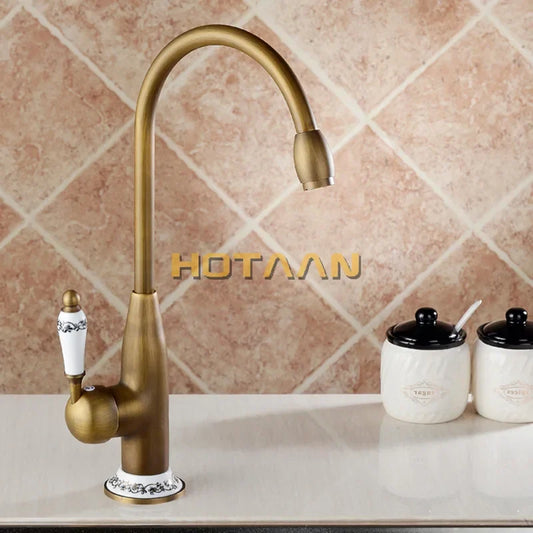 Artfan Antique Brass Kitchen Faucet - Swivel Basin Tap, 360° Rotation, Hot & Cold Water Mixers