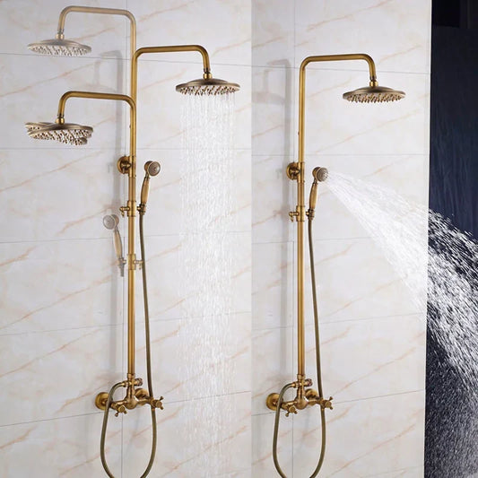 Artfan Antique Shower Mixer Tap Set with 8" Rainfall Shower Head and Dual Handles