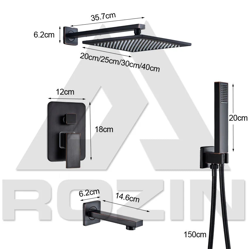 Artfan lighting Black Rain 16" Shower Faucet with 3-ways Mixer and Handshower