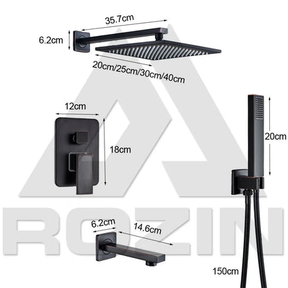 Artfan lighting Black Rain 16" Shower Faucet with 3-ways Mixer and Handshower