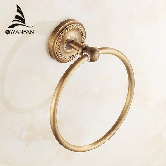 Artfan Antique Brass Towel Ring Wall Mounted Rack Shelf Bathroom Towel Holder