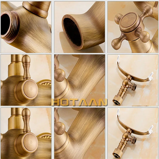 Artfan Antique Brass Shower Faucet Kit with Wall Mounted Hand Held Shower Head